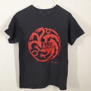 Game of Thrones Targaryen House Fire & Blood Dragon Sigil Black T-Shirt Small